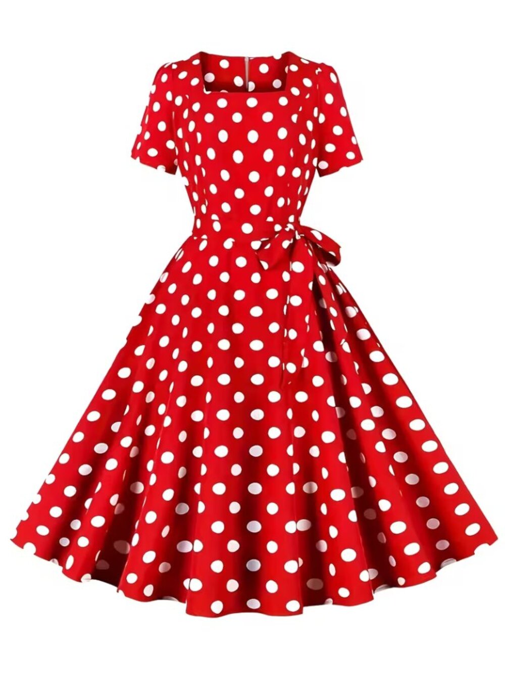 Womens Polka Dot Dress Square Neck Ruffle Retro Summer Casual XXL